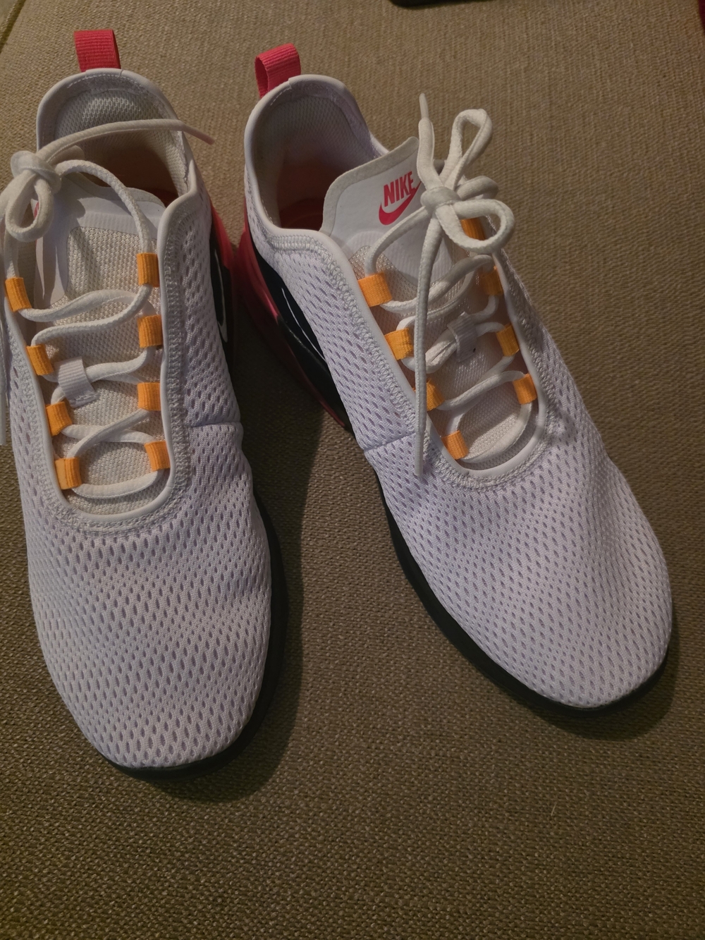 Nike Women’s White Mesh Athletic Sneakers with Pink Heel and Orange Lace Loops